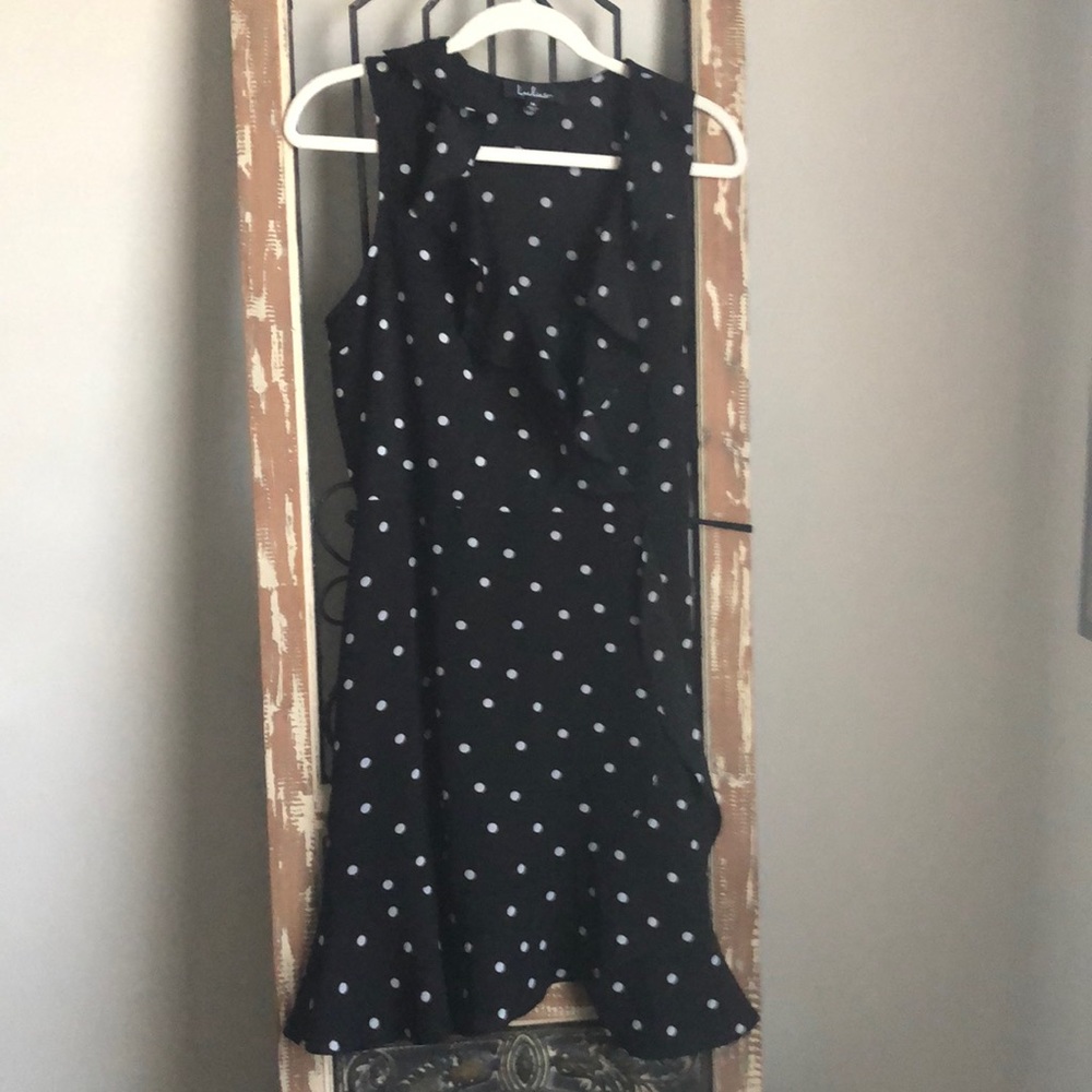 Lulus.  Black with white dots wrap dress.  Size medium.